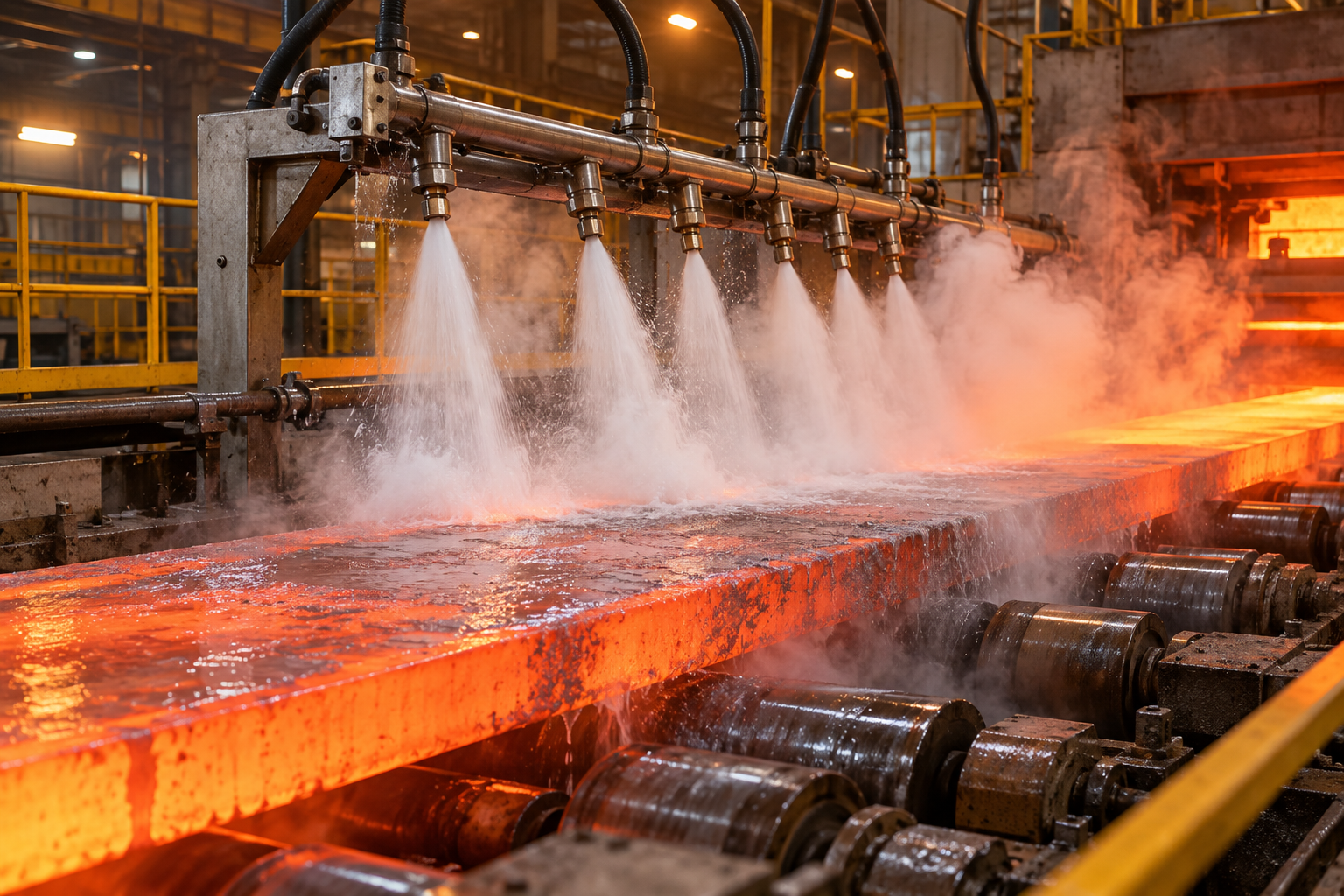 Descaling pump system removing mill scale from hot steel
