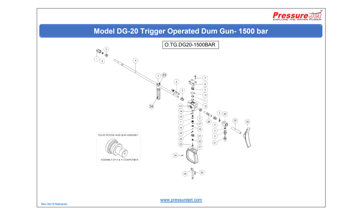 DG-20-Trigger Operated Dum Gun Exploded View | PressureJet