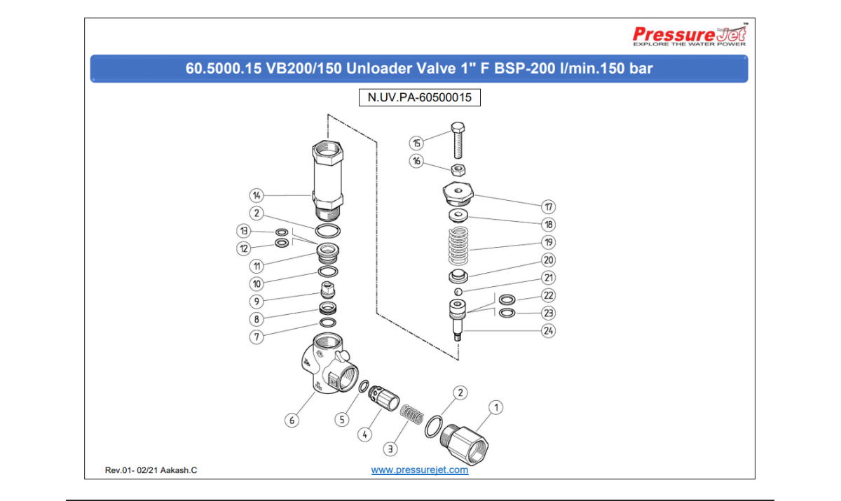 VB-200 Unloader Valve Exploded View | PressureJet