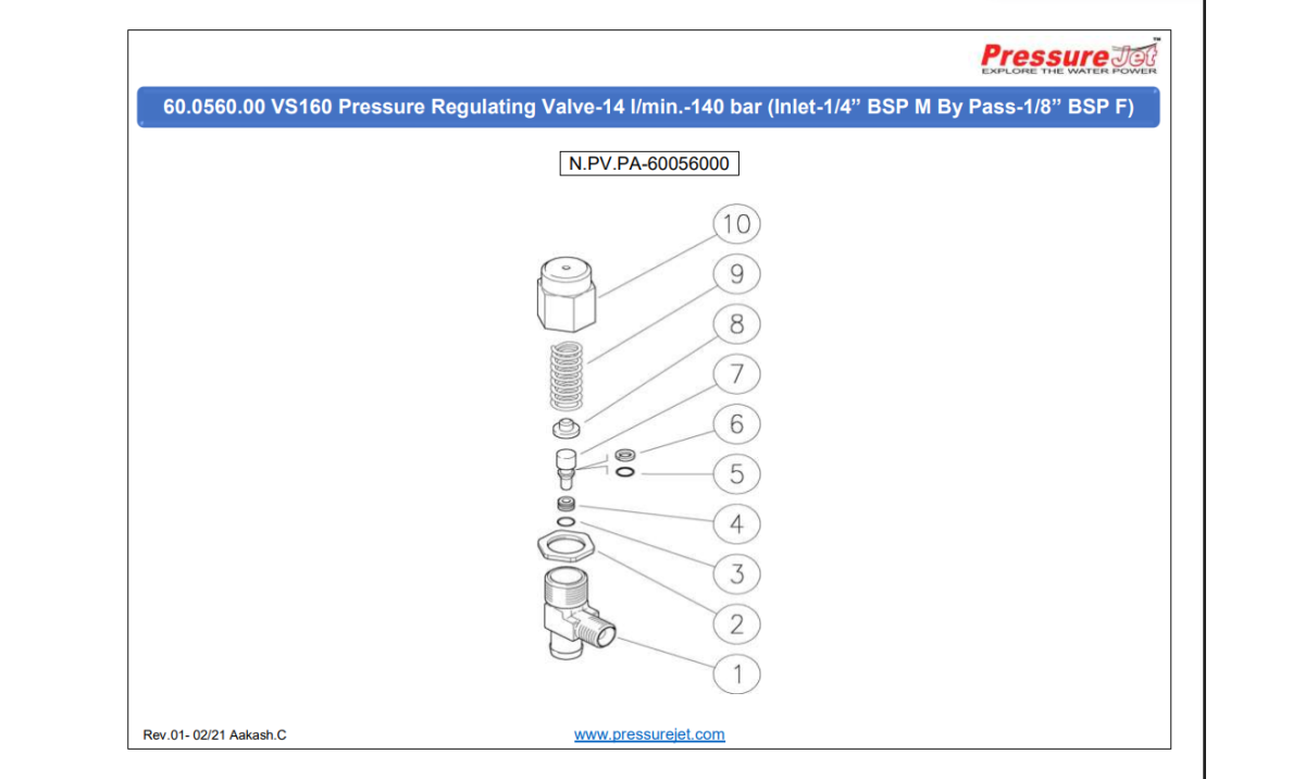 VS-160 PRV Exploded View | PressureJet